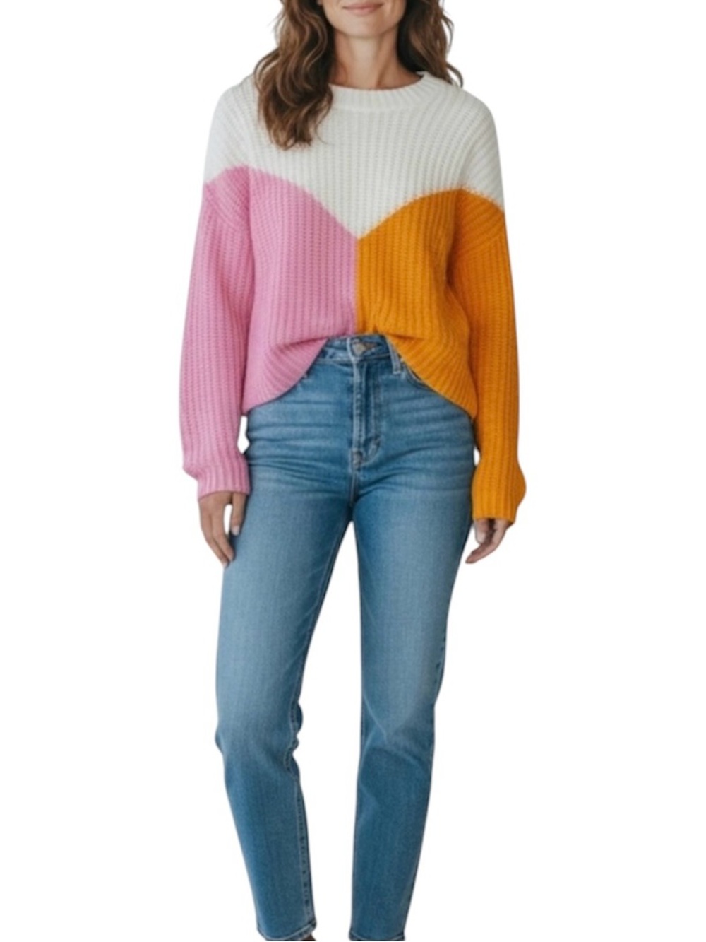 Sincerely Jules Colorblock Orange, Pink, Cream Knit Cropped Sweater NWT Medium